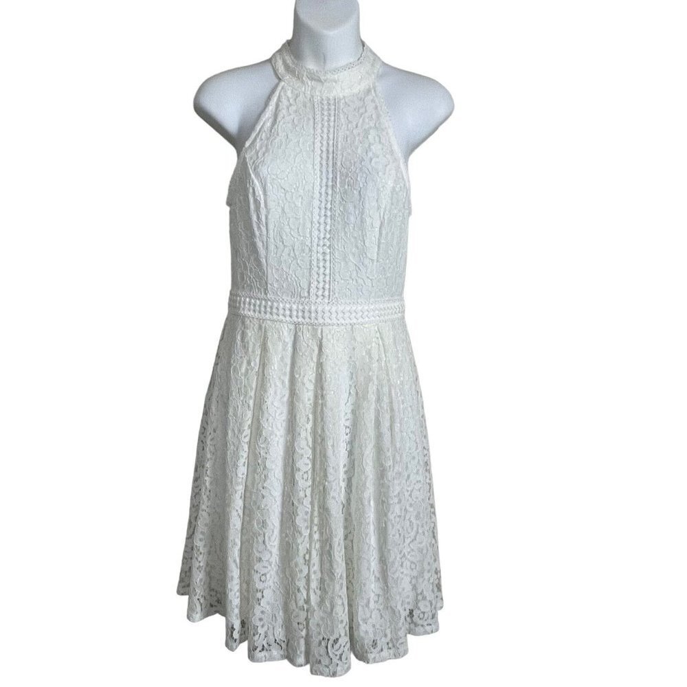Aqua Ivory Lace Dress S‎ Romantic Fit Flare Bridal Shower Feminine Romantic